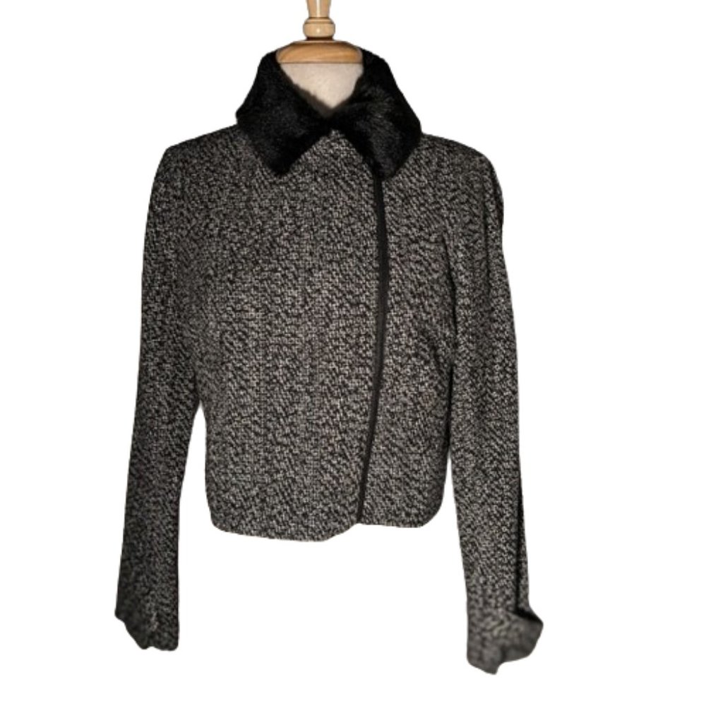 Covington Tweed Cropped Jacket Removable Faux Fur Collar. 8 NWT
